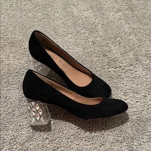 Gianni Bini Black Suede Heels with Crystal Block
